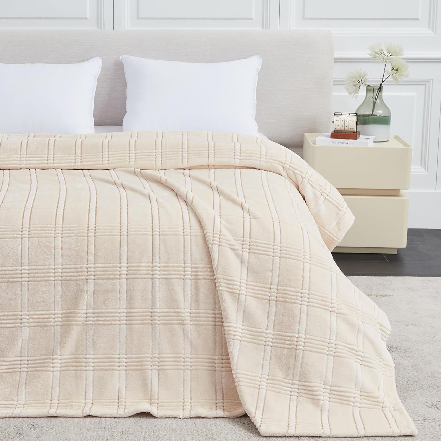 Soft Cozy Fleece Throw Blanket, 50x60 Inches – Lightweight Plush Blanket for Couch, Fuzzy 3D Jacquard Design, for Sofa, Bed & Travel - Dark Grey
