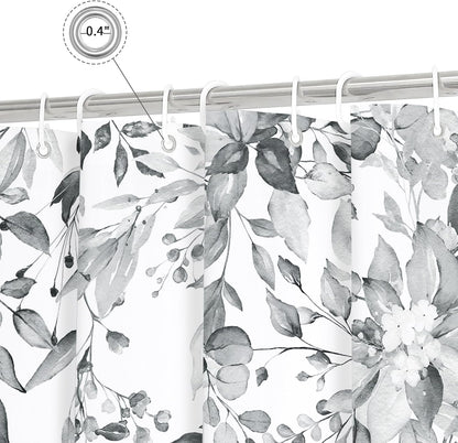 Grey Eucalyptus Shower Curtain, Watercolor Plant Leaves with Floral Bathroom Shower Curtain Set, Gray White, 72x72
