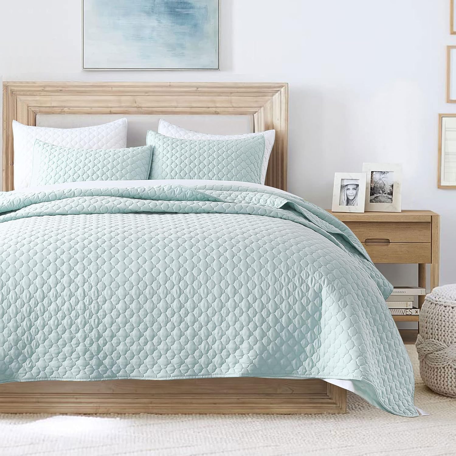 HOME Quilt Set Queen Size Navy Blue, Classic Geometric Diamond Stitched Pattern, Ultra Soft Microfiber Lightweight Bedding Bedspread Coverlet for All Season with 1 Quilt 2 Pillow Shams