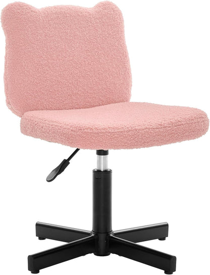 Adjustable Vanity Stool Chair with Girly Bear Ear Wide Back, 360° Swivel Vanity Stool for Makeup Room, Upholstered Teddy Velvet Ottoman for Teen Girls, 350lbs, Beige
