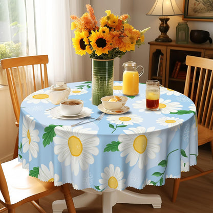 Round Tablecloth, Summer Tablecloths Polyester Waterproof Stain Wrinkle Free, Indoor and Outdoor Table Cover for Kitchen Party Dining Table