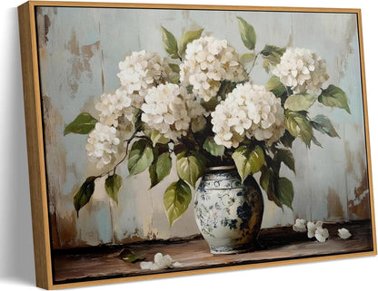 Framed Rustic Farmhouse Wildflowers Wall Art Vintage Wildflower Field Landscape Painting Retro Country Sunset Prints Wall Decor Classical Flower Landscape Painting for Living Room Bedroom 12x16 Inch
