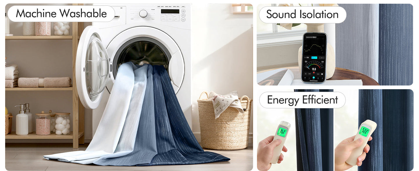 Ombre 100% Blackout Curtains, Navy Blue and Greyish White Full Room Darkening Thermal Insulated 84 Inches Long Drapes for Bedroom/Living Room Grommet Window Treatments Modern 52Wx84L, Set of 2