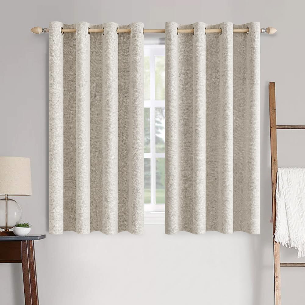 100% Blackout Linen Textured Curtains for Bedroom Solid Thermal Insulated Natural Beige Grommet Room Darkening Curtains & Drapes Luxury Decor for Living Room Nursery 52 x 84 Inch (2 Panels)
