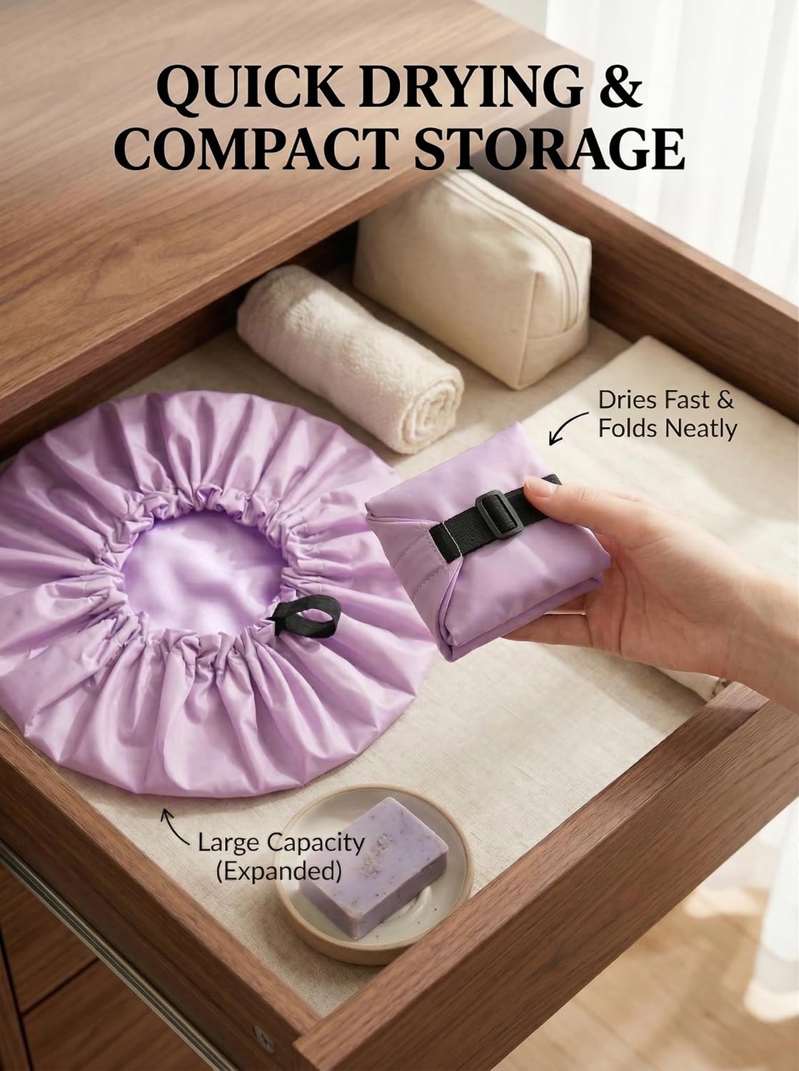 Shower Cap,Extra Adjustable Shower Caps for Women Double-Layer Waterproof Reusable Hair Cap, Large Size Hair Cap for All Hair,for Girls Spa Bath,Soft and Comfortable (Purple)