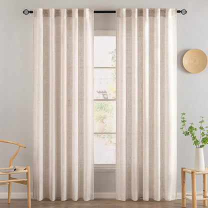 Natural White Linen Curtains 84 Inch Long for Bedroom Living Room, Soft Thick Linen Textured Window Drapes Semi Sheer Light Filtering Rod Pocket Back Tab Neutral Farmhouse Cream Ivory 2 Panels