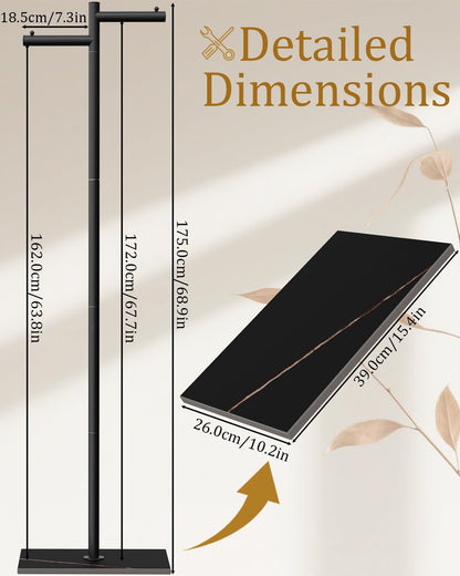 Garment Rack, Freestanding Metal Coat Racks, Z-shaped Coat Tree with Natural Rock Base, for Bedroom, Office, Hallway, Entryway, Living Room, 175cm, Black